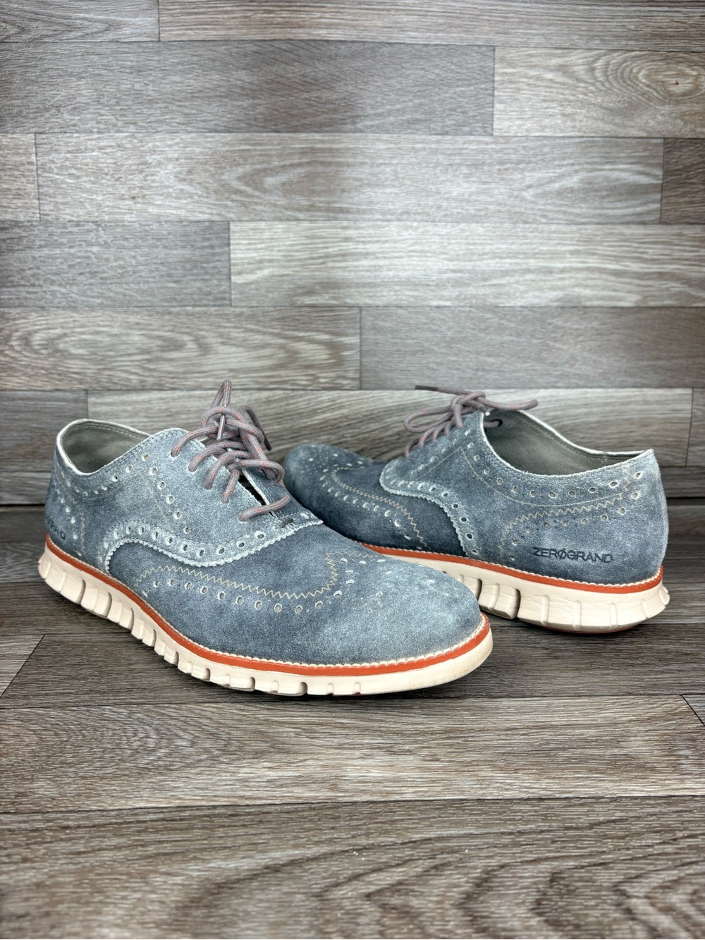 Cole Haan Gray Suede Zerogrand Wingtip Oxfords Full Brogue C29670 Men’s Sz 9.5